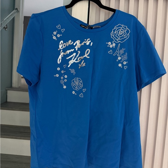 Karl Lagerfeld Blue Floral Graphic Tee - Picture 2 of 3